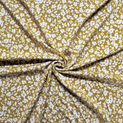 sergé viscose fond anis fleurs ecru rose